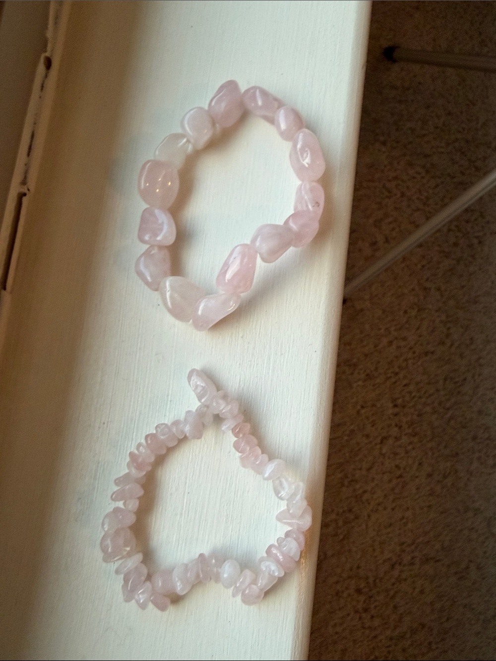 Rose Quartz Chip & Nugget Stretch Bracelets - Pale Pink